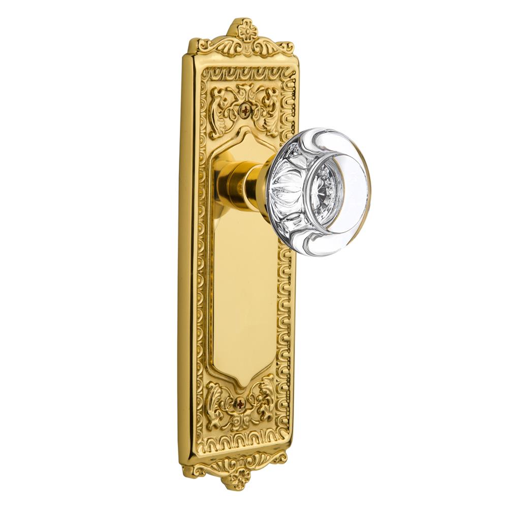 Nostalgic Warehouse EADRCC Privacy Knob Egg and Dart Plate with Round Clear Crystal Knob without Keyhole in Polished Brass